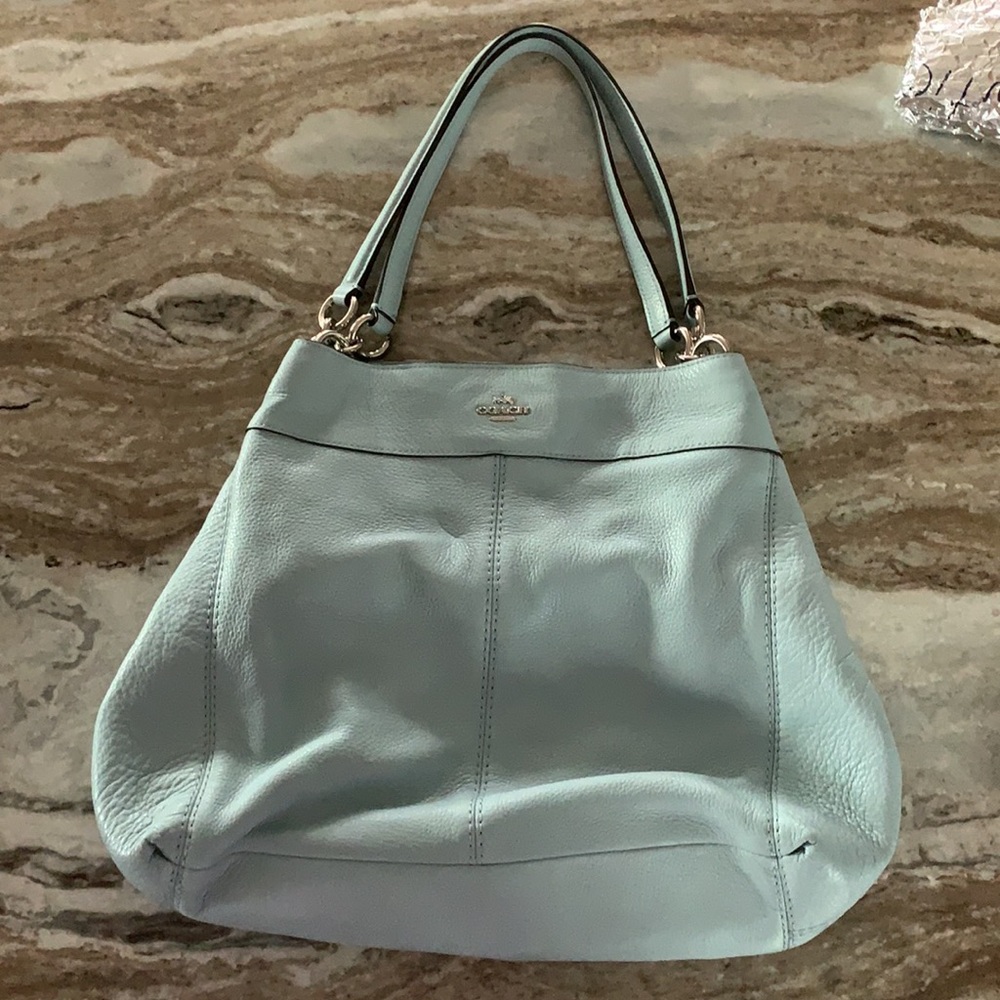 COACH Authentic Cloud Blue Pebbled Leather Shoulder Bag